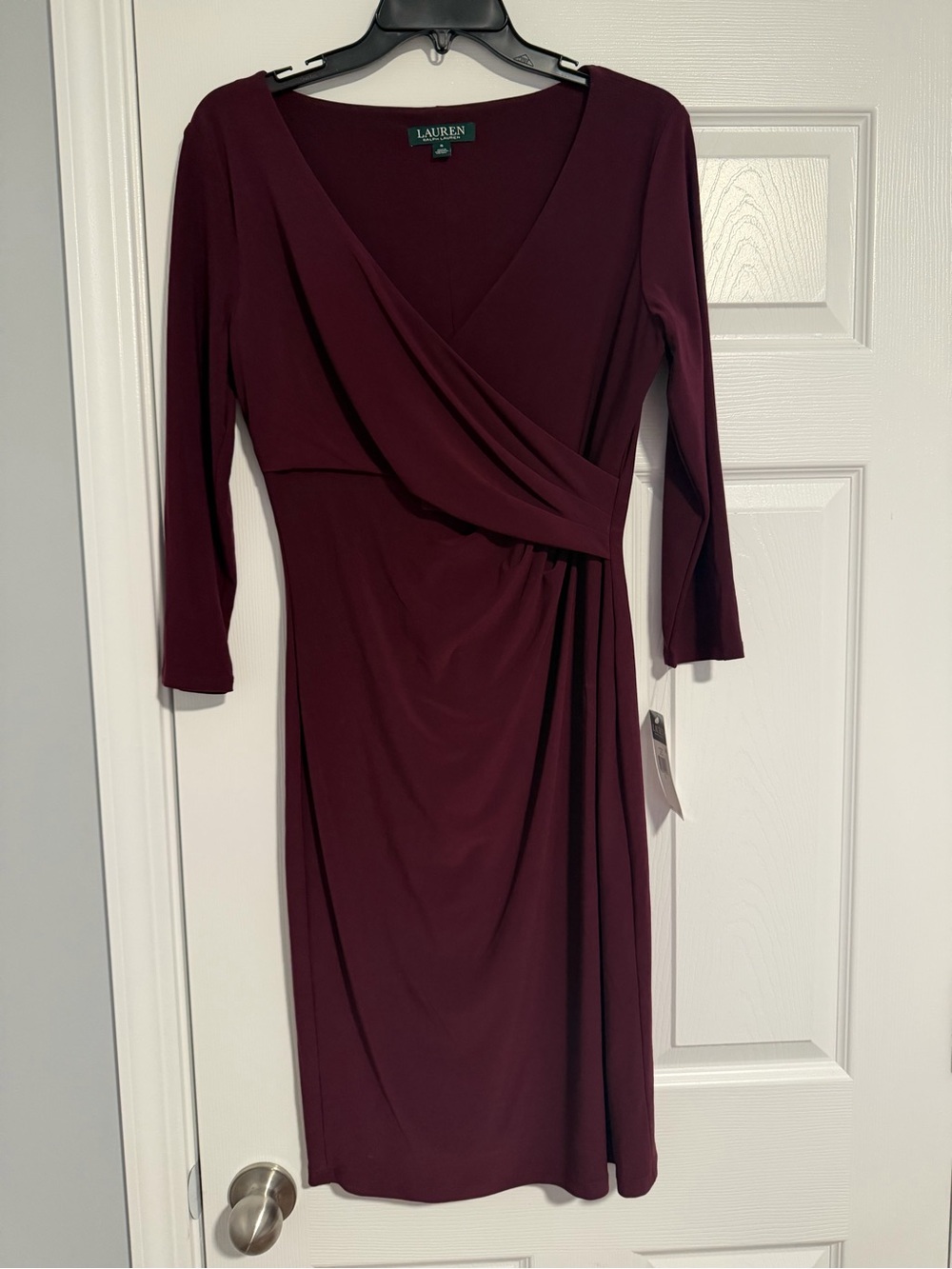 Ralph Lauren Burgundy Long-Sleeve Faux-Wrap Dress
